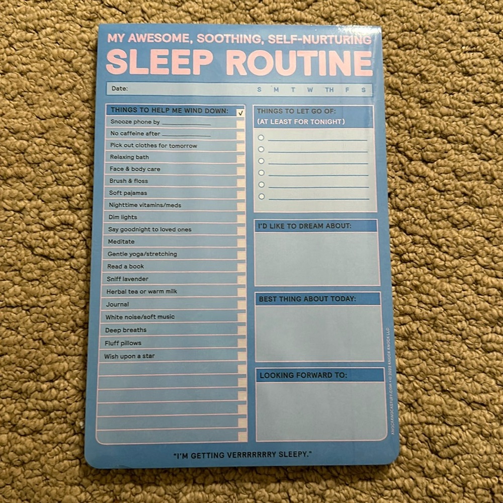 Sleep routine notepad